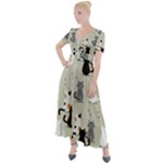 Cute Cat Seamless Pattern Button Up Short Sleeve Maxi Dress