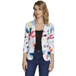 Vector Set Isolates With Cute Birds Scandinavian Style Women s One-Button 3/4 Sleeve Short Jacket