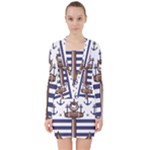 Anchor Background Design V-neck Bodycon Long Sleeve Dress