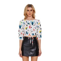 Mid Sleeve Drawstring Hem Top 