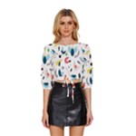 Vector Set Isolates With Cute Birds Scandinavian Style Mid Sleeve Drawstring Hem Top