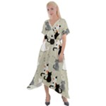 Cute Cat Seamless Pattern Cross Front Sharkbite Hem Maxi Dress