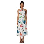 Vector Set Isolates With Cute Birds Scandinavian Style Sleeveless Cross Front Cocktail Midi Chiffon Dress