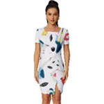 Vector Set Isolates With Cute Birds Scandinavian Style Fitted Knot Split End Bodycon Dress