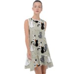 Cute Cat Seamless Pattern Frill Swing Dress