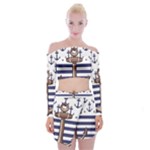 Anchor Background Design Off Shoulder Top with Mini Skirt Set