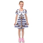 Anchor Background Design Kids  Short Sleeve Velvet Dress