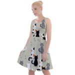 Cute Cat Seamless Pattern Knee Length Skater Dress