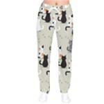 Cute Cat Seamless Pattern Women Velvet Drawstring Pants