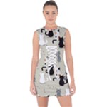 Cute Cat Seamless Pattern Lace Up Front Bodycon Dress