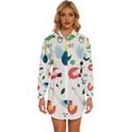 Vector Set Isolates With Cute Birds Scandinavian Style Womens Long Sleeve Shirt Dress