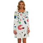 Vector Set Isolates With Cute Birds Scandinavian Style Long Sleeve Wide Neck Velvet Dress