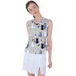 Cute Cat Seamless Pattern Women s Sleeveless Sports Top