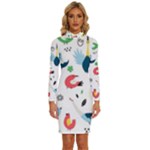 Vector Set Isolates With Cute Birds Scandinavian Style Long Sleeve Shirt Collar Bodycon Dress