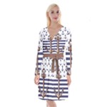 Anchor Background Design Long Sleeve Velvet Front Wrap Dress