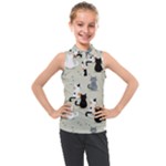 Cute Cat Seamless Pattern Kids  Sleeveless Polo T-Shirt