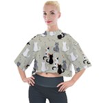 Cute Cat Seamless Pattern Mock Neck T-Shirt