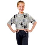 Cute Cat Seamless Pattern Kids Mock Neck T-Shirt