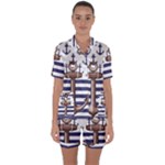 Anchor Background Design Satin Short Sleeve Pajamas Set