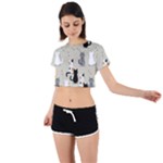 Cute Cat Seamless Pattern Tie Back Short Sleeve Crop T-Shirt
