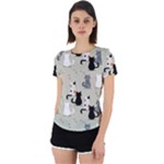Cute Cat Seamless Pattern Back Cut Out Sport T-Shirt