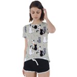 Cute Cat Seamless Pattern Short Sleeve Open Back T-Shirt
