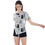 Cute Cat Seamless Pattern Asymmetrical Short Sleeve Sports T-Shirt