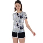 Cute Cat Seamless Pattern Back Circle Cutout Sports T-Shirt