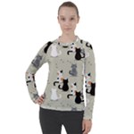 Cute Cat Seamless Pattern Women s Pique Long Sleeve T-Shirt