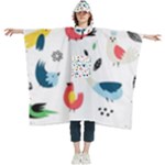 Vector Set Isolates With Cute Birds Scandinavian Style Women s Hooded Rain Ponchos