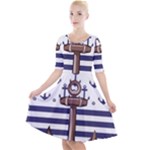 Anchor Background Design Quarter Sleeve A-Line Dress