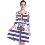Anchor Background Design Quarter Sleeve Waist Band Dress