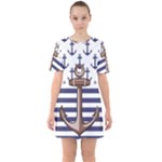 Anchor Background Design Sixties Short Sleeve Mini Dress