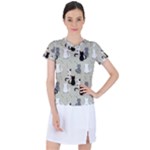Cute Cat Seamless Pattern Women s Sports Top
