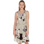 Cute Cat Seamless Pattern Knee Length Skater Dress With Pockets