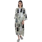 Cute Cat Seamless Pattern Maxi Satin Kimono
