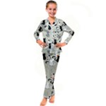 Cute Cat Seamless Pattern Kids  Satin Long Sleeve Pajamas Set