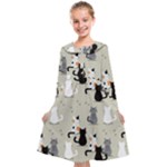 Cute Cat Seamless Pattern Kids  Midi Sailor Dress