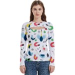 Vector Set Isolates With Cute Birds Scandinavian Style Women s Cut Out Long Sleeve T-Shirt