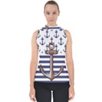 Anchor Background Design Mock Neck Shell Top