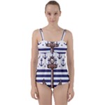 Anchor Background Design Twist Front Tankini Set