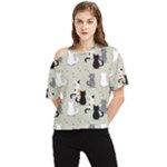 Cute Cat Seamless Pattern One Shoulder Cut Out T-Shirt