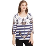 Anchor Background Design Chiffon Quarter Sleeve Blouse