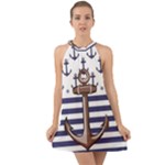 Anchor Background Design Halter Tie Back Chiffon Dress