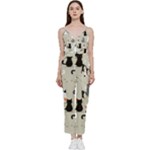Cute Cat Seamless Pattern V-Neck Camisole Jumpsuit