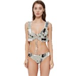 Cute Cat Seamless Pattern Low Cut Ruffle Edge Bikini Set