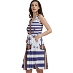 Anchor Background Design Sleeveless V-Neck Skater Dress with Pockets