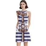 Anchor Background Design Cocktail Party Halter Sleeveless Dress With Pockets