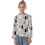 Cute Cat Seamless Pattern Kids  Frill Detail T-Shirt