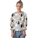 Cute Cat Seamless Pattern Kids  Cuff Sleeve Top